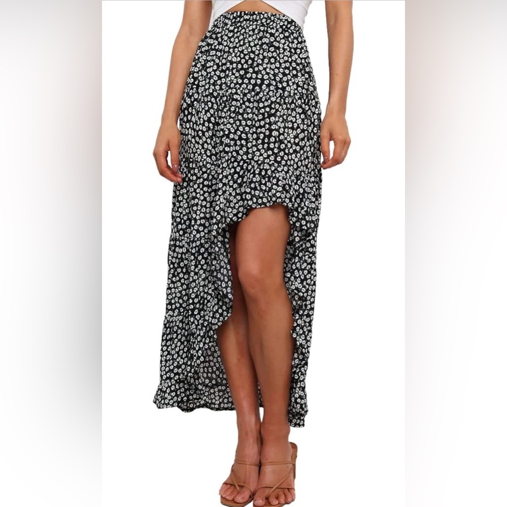 🆕Boho Floral Elastic Waist Split Ruffle High Low Beach Maxi Skirt